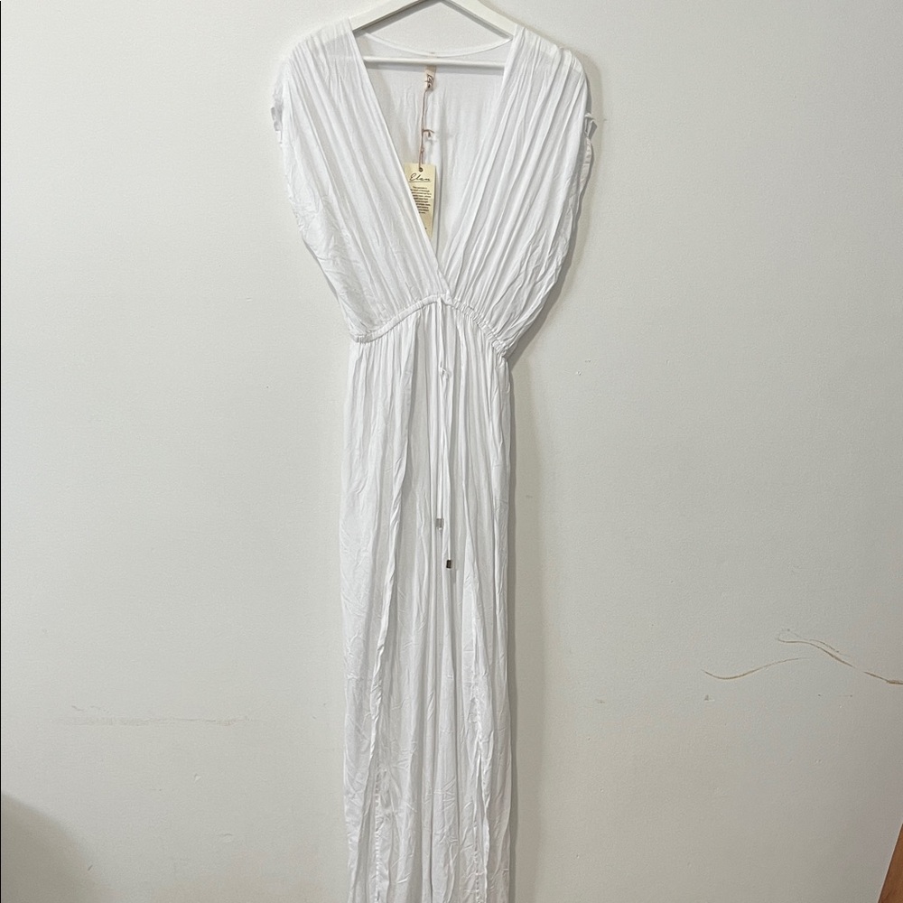 Elan White Pleated Swim Cover Up Maxi Dress